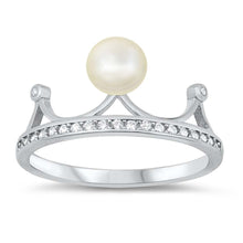 Load image into Gallery viewer, Sterling Silver Crown With Pearl And Cubic Zirconia Ring