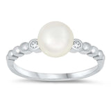 Sterling Silver Round With Pearl And Cubic Zirconia Ring