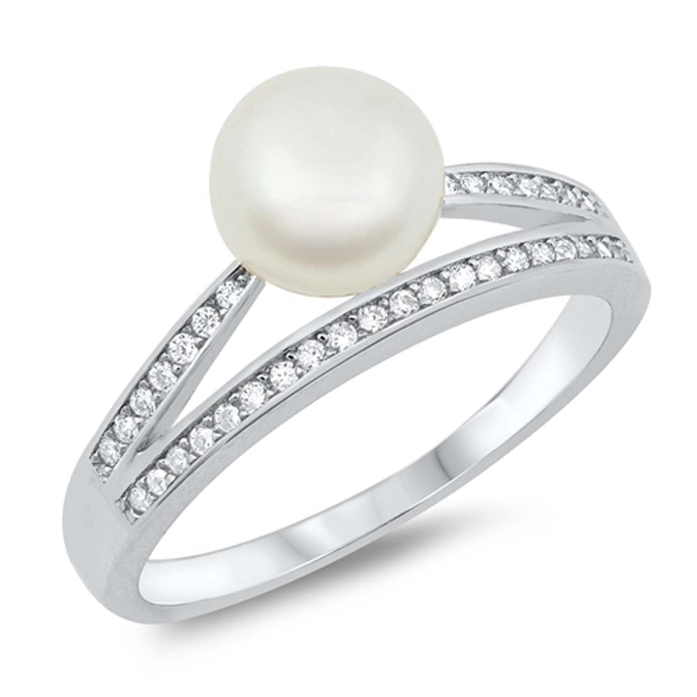 Sterling Silver Pearl And Cubic Zirconia Ring