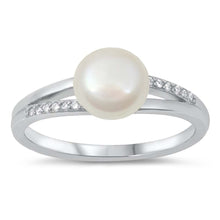 Load image into Gallery viewer, Sterling Silver Round With Pearl And Cubic Zirconia Ring