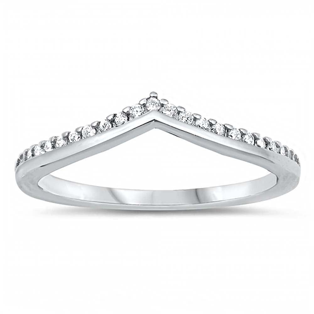 Sterling Silver V Shape CZ Ring