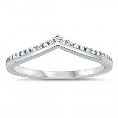 Sterling Silver V Shape CZ Ring
