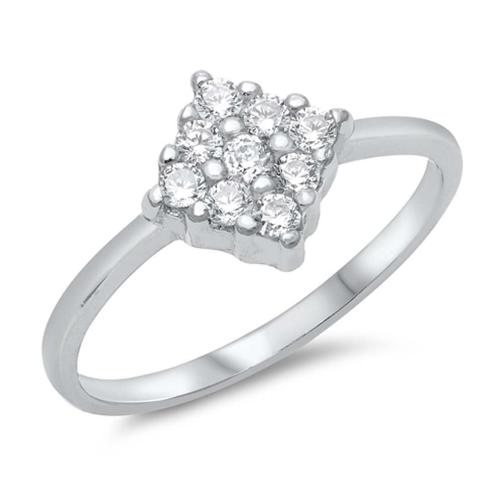 Sterling Silver Diamond Shape Cubic Zirconia Ring
