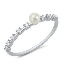 Load image into Gallery viewer, Sterling Silver Imitation Pearl And Cubic Zirconia Ring