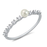 Sterling Silver Imitation Pearl And Cubic Zirconia Ring