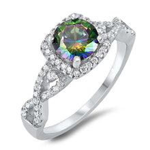 Load image into Gallery viewer, Sterling Silver Rhodium Plated Square With Rainbow Topaz And Cubic Zirconia Ring