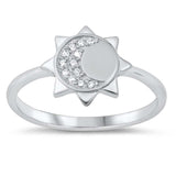 Sterling Silver Moon And Sun Cubic Zirconia Ring