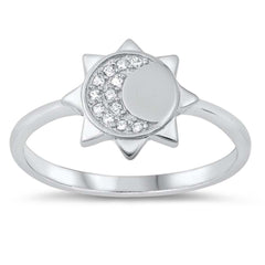 Sterling Silver Moon And Sun Cubic Zirconia Ring