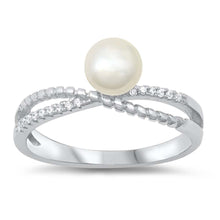 Load image into Gallery viewer, Sterling Silver Infinity With Pearl And Cubic Zirconia Ring