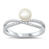 Sterling Silver Infinity With Pearl And Cubic Zirconia Ring