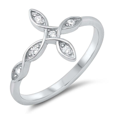 Sterling Silver Sideway Cross Cubic Zirconia Ring