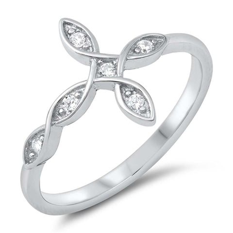 Sterling Silver Sideway Cross Cubic Zirconia Ring