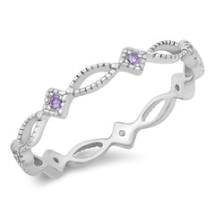 Sterling Silver Amethyst CZ Ring Face Height-3mm
