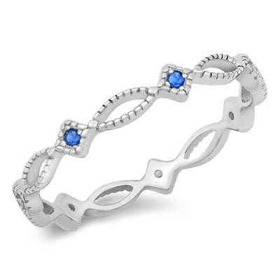 Sterling Silver Blue Sapphire CZ Ring Face Height-3mm