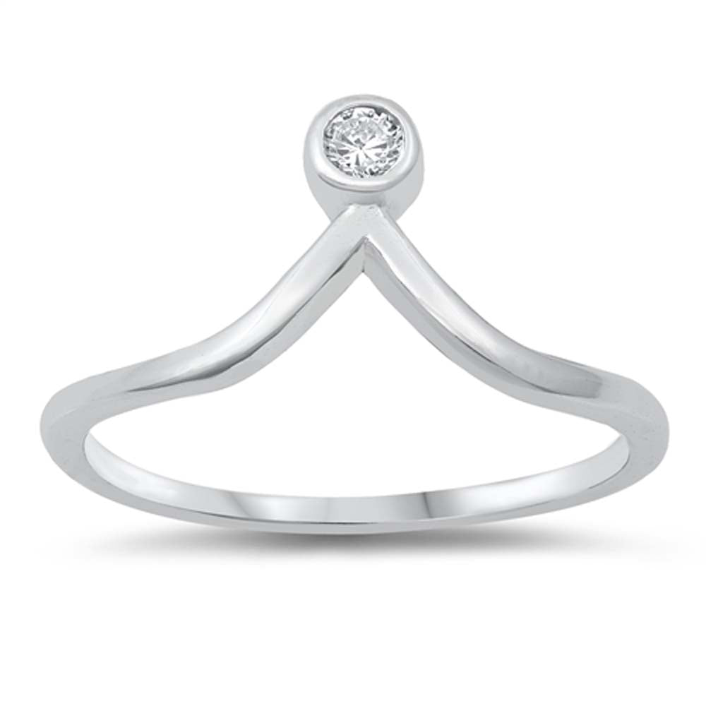 Sterling Silver Wave And Round Cubic Zirconia Ring