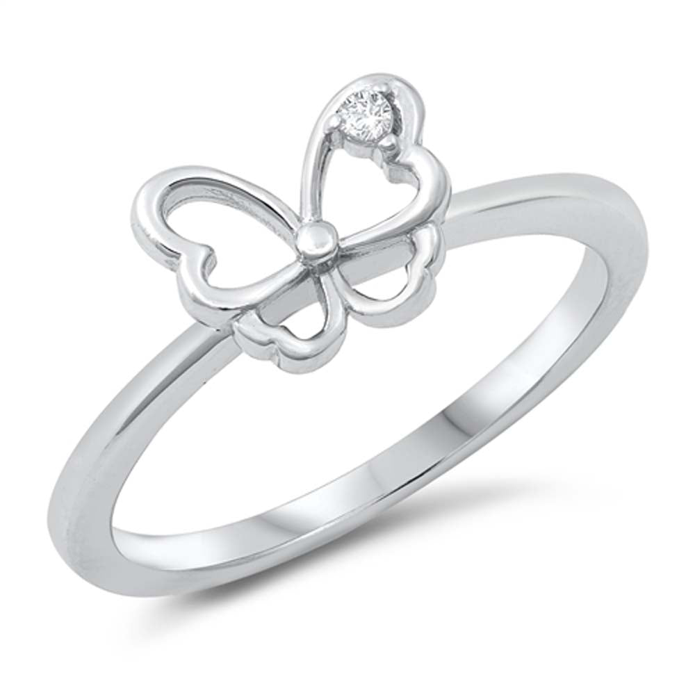 Sterling Silver Butterfly Cubic Zirconia Ring