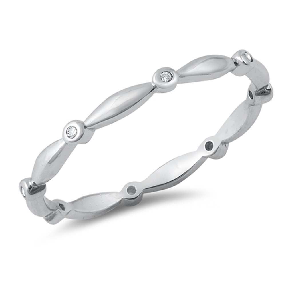 Sterling Silver Fancy Eternity Band With Cubic Zirconia Stones Ring