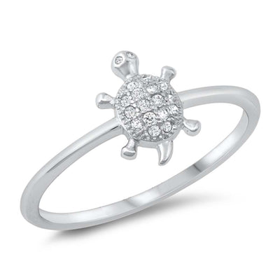 Sterling Silver Turtle Cubic Zirconia Ring
