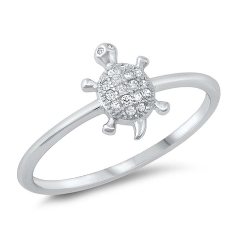 Sterling Silver Turtle Cubic Zirconia Ring