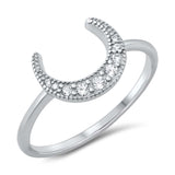 Sterling Silver Crescent Moon Cubic Zirconia Ring