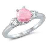 Sterling Silver Round With Milky Pink And Cubic Zirconia Ring