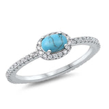 Sterling Silver Oval With Simulated Turquoise And Cubic Zirconia Ring