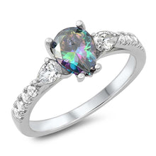 Load image into Gallery viewer, Sterling Silver Pear With Rainbow Topaz And Cubic Zirconia Ring