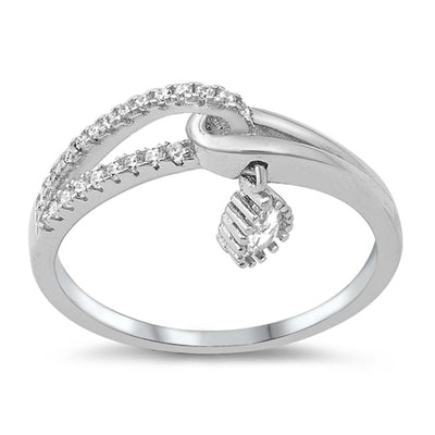 Sterling Silver Dangling Teardrop Cubic Zirconia Ring
