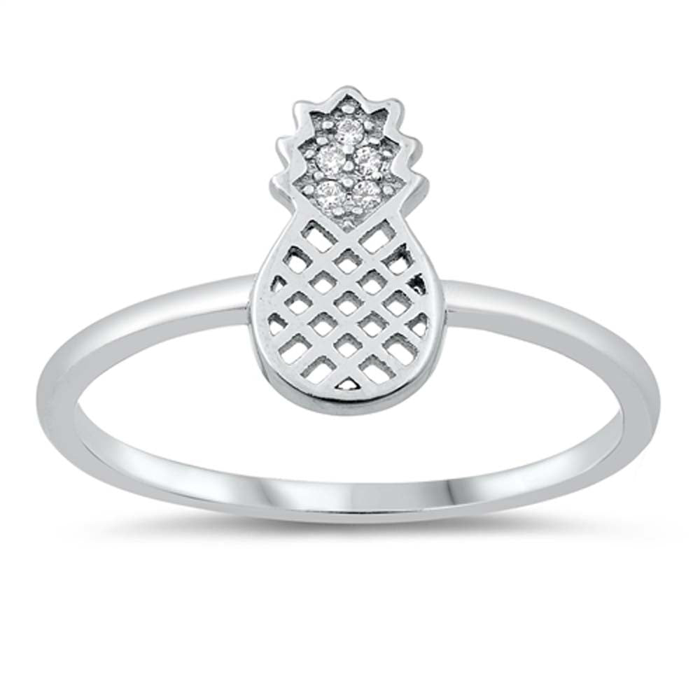 Sterling Silver Pineapple Shaped Cubic Zirconia Ring