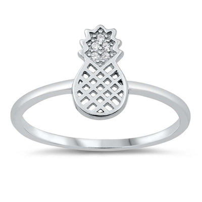 Sterling Silver Pineapple Shaped Cubic Zirconia Ring