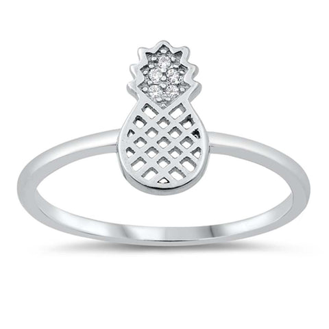 Sterling Silver Pineapple Shaped Cubic Zirconia Ring