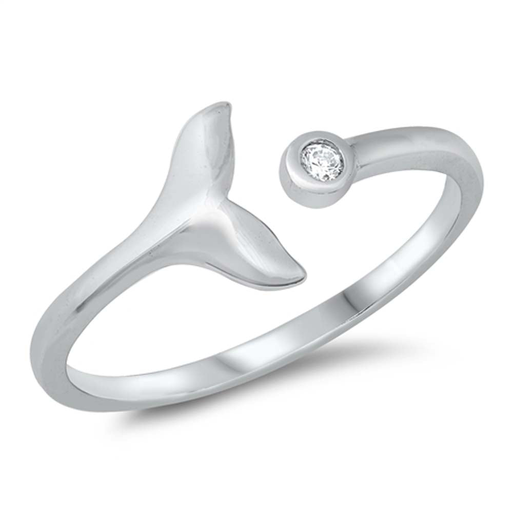 Sterling Silver Whale Tail Shaped Cubic Zirconia Ring