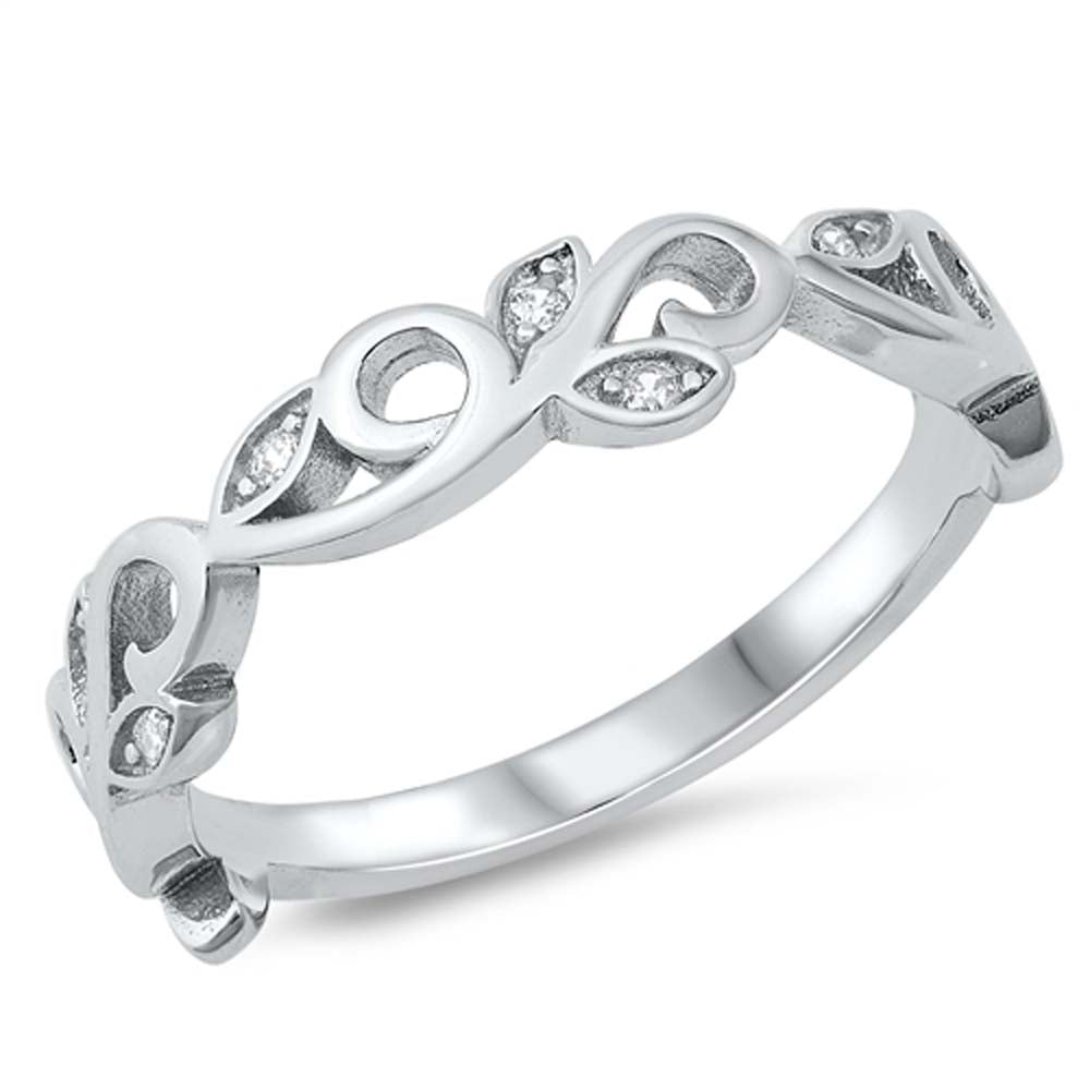 Sterling Silver Vines Shaped Cubic Zirconia Ring