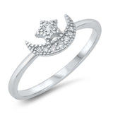 Sterling Silver Moon And Star Shaped Cubic Zirconia Ring