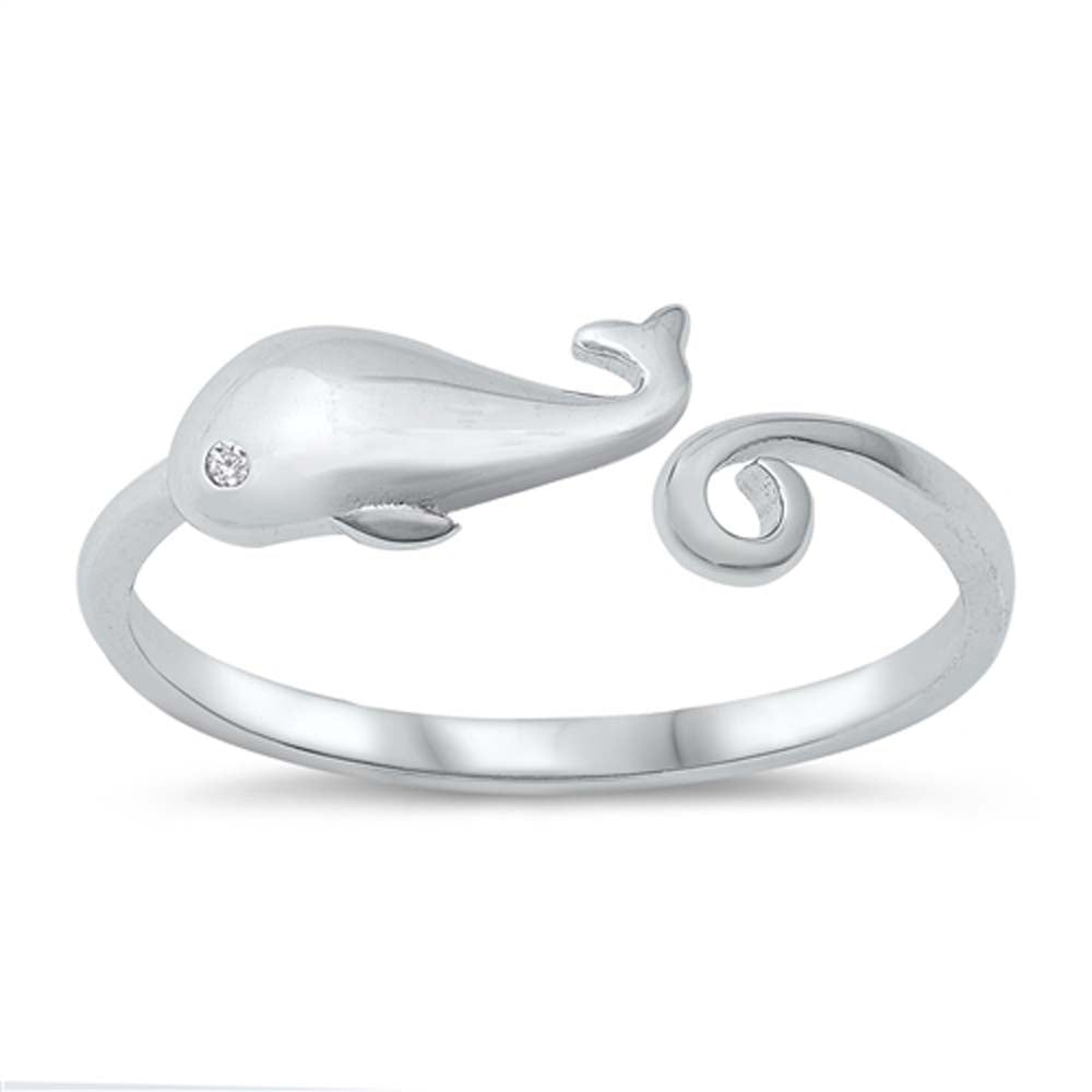 Sterling Silver Whale Shaped Cubic Zirconia Ring