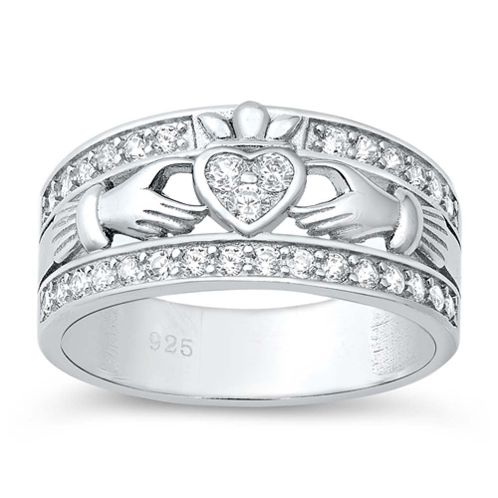 Sterling Silver Claddagh Shaped Cubic Zirconia Ring