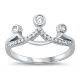 Sterling Silver Rhodium Plated Crown Clear CZ Ring