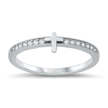 Load image into Gallery viewer, Sterling Silver Rhodium Plated Cross Clear CZ Ring