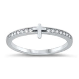 Sterling Silver Rhodium Plated Cross Clear CZ Ring