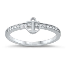 Load image into Gallery viewer, Sterling Silver Rhodium Plated Anchor Clear CZ Ring