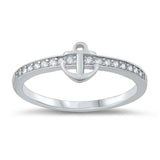 Sterling Silver Rhodium Plated Anchor Clear CZ Ring