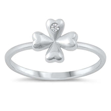 Load image into Gallery viewer, Sterling Silver Rhodium Plated Four Leaf Clover Clear CZ Ring