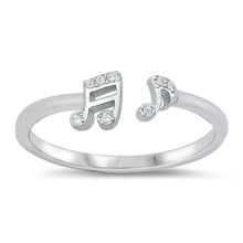 Load image into Gallery viewer, Sterling Silver Rhodium Plated Music Notes Clear CZ Ring - silverdepot