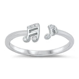 Sterling Silver Rhodium Plated Music Notes Clear CZ Ring