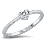 Sterling Silver Rhodium Plated Heart Clear CZ Ring