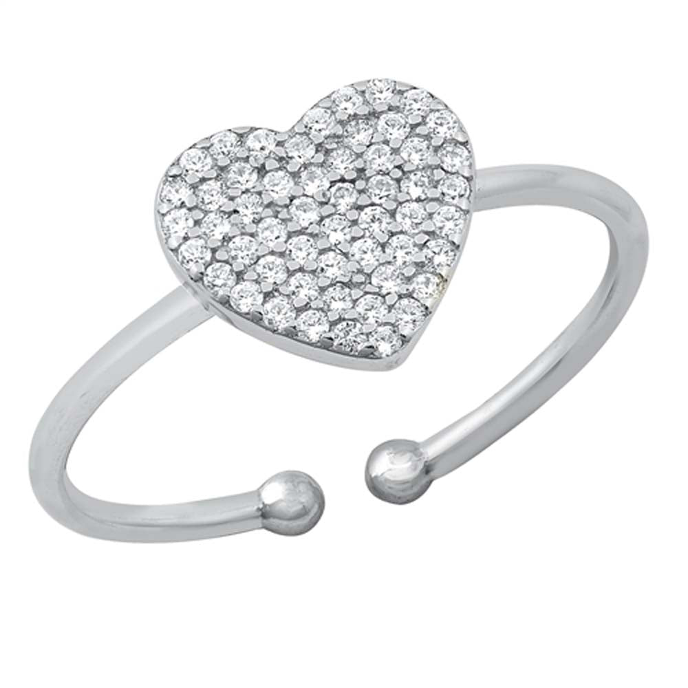 Sterling Silver Rhodium Plated Heart Clear CZ Ring