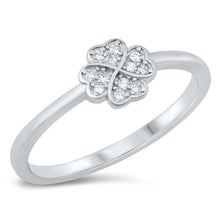 Load image into Gallery viewer, Sterling Silver Rhodium Plated Four Leaf Clover Clear CZ Ring