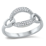 Sterling Silver Rhodium Plated Chain Link Clear CZ Ring