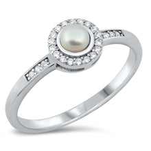 Load image into Gallery viewer, Sterling Silver Rhodium Plated Pearl Clear CZ Ring