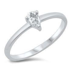 Sterling Silver Rhodium Plated Pear Shape Clear CZ Ring